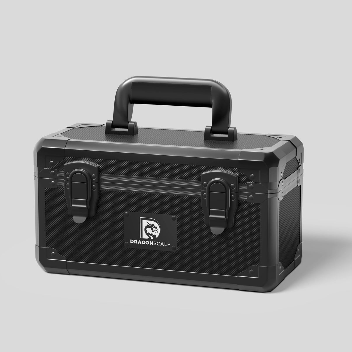 Front closed view of the Dragonscale XC-Titan metal slab case in carbon black.