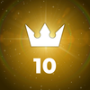 Gold circle with a white crown and number 10