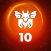 White dragon logo with number 10 on a red-orange background