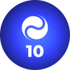 Blue sphere with a white symbol and number 10 on a white background