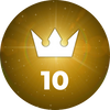 Gold circle with a white crown and number 10