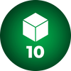 Green circle with a white cube icon and number 10 inside