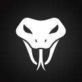 White snake head logo on a black background