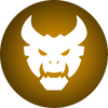 White bull head logo on a brown circular background