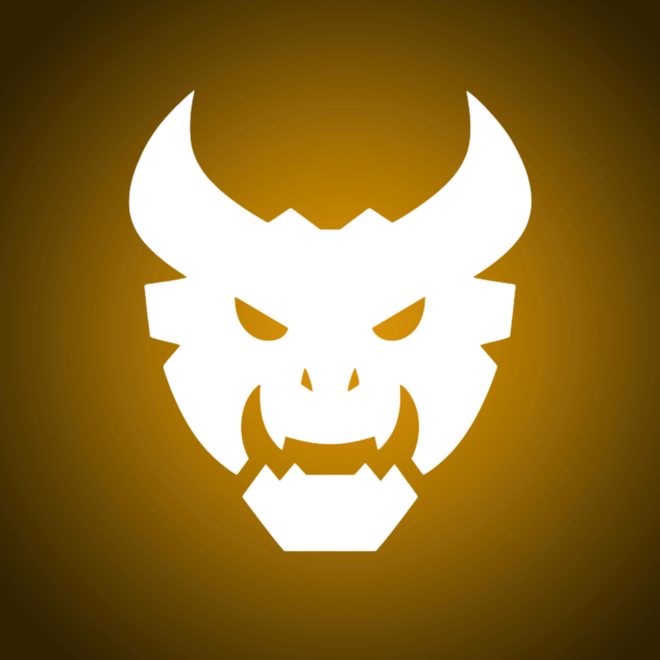 White dragon head logo on a brown background