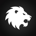 White silhouette of a lion's head on a black background