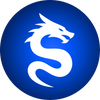 White dragon logo on a blue circle