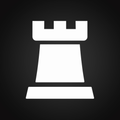 White castle-like symbol on a black background
