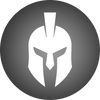 Spartan helmet logo on a gray circle