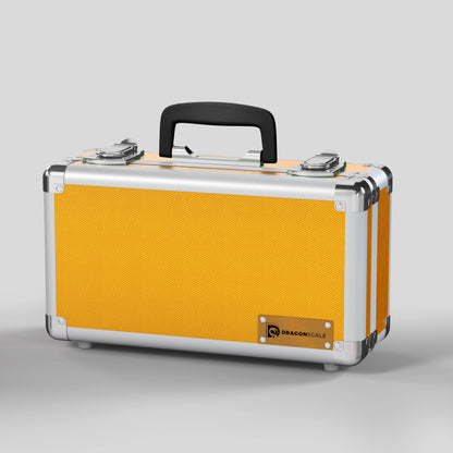 Front closed view of the Dragonscale Basilisk X-40 compact metal slab case in gold.