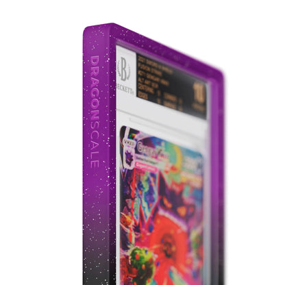 Close up logo zoom view of a BGS slab in Radiant Void Dragonscale bumper guard, featuring a Gengar VMAX Fusion Strike BGS 10 Pokemon card.