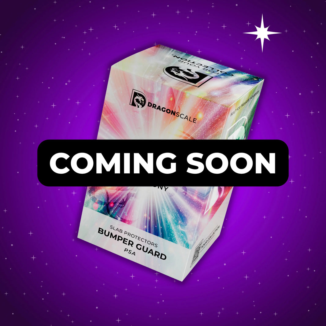 Front-facing view of the Dragonscale Sparkle Symphony bumper booster box, featuring a display packaging box for 10-pack PSA bumper guards.