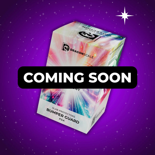Front-facing view of the Dragonscale Sparkle Symphony bumper booster box, featuring a display packaging box for 10-pack PSA bumper guards.