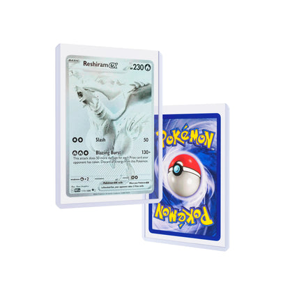 Front and back duo view of a Dragonscale Colored Toploader White, featuring a Reshiram EX   White Flare PSA 10 Pokemon card.
