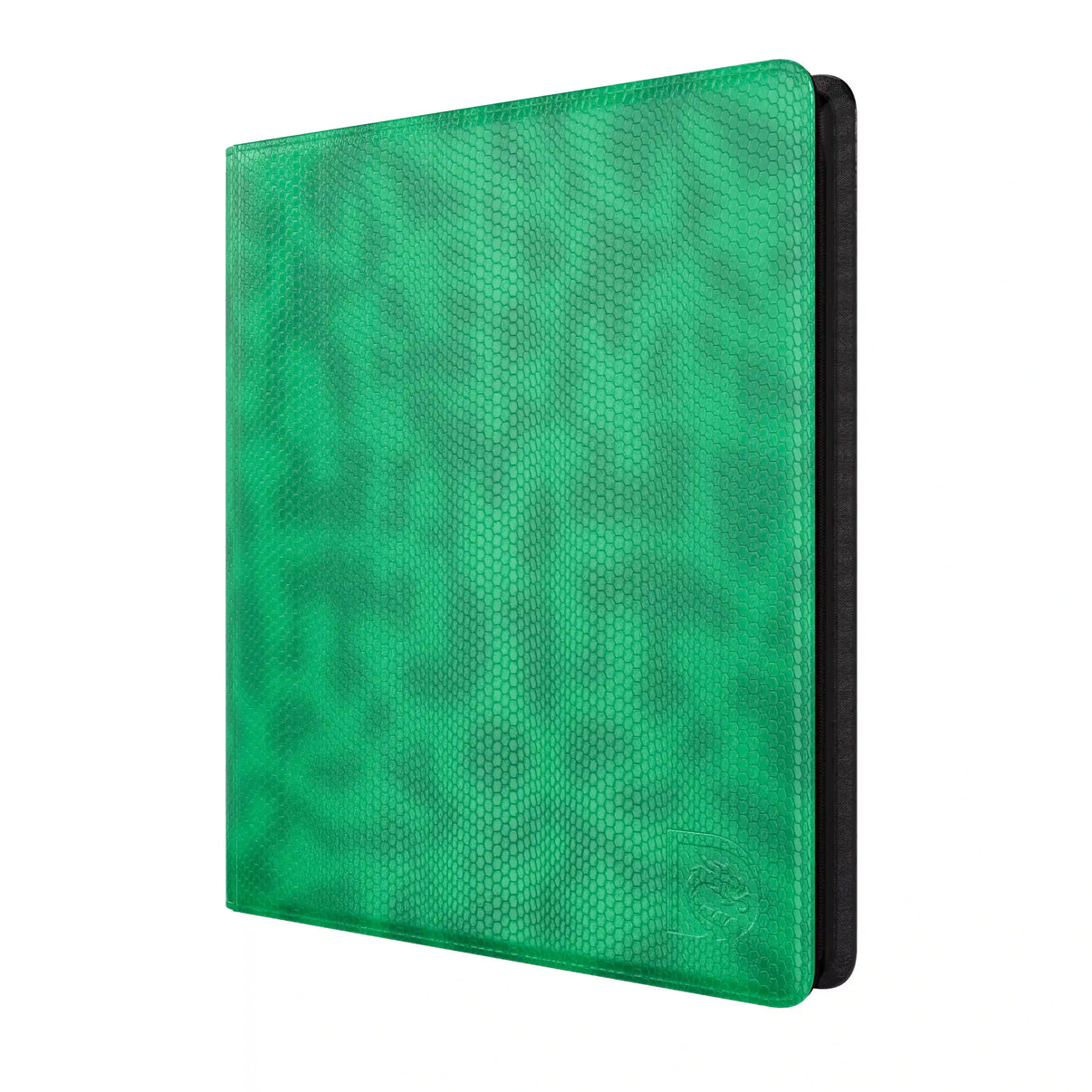 Front view of the Dragonscale Y9 Dragon card binder album in forest green scale pattern.