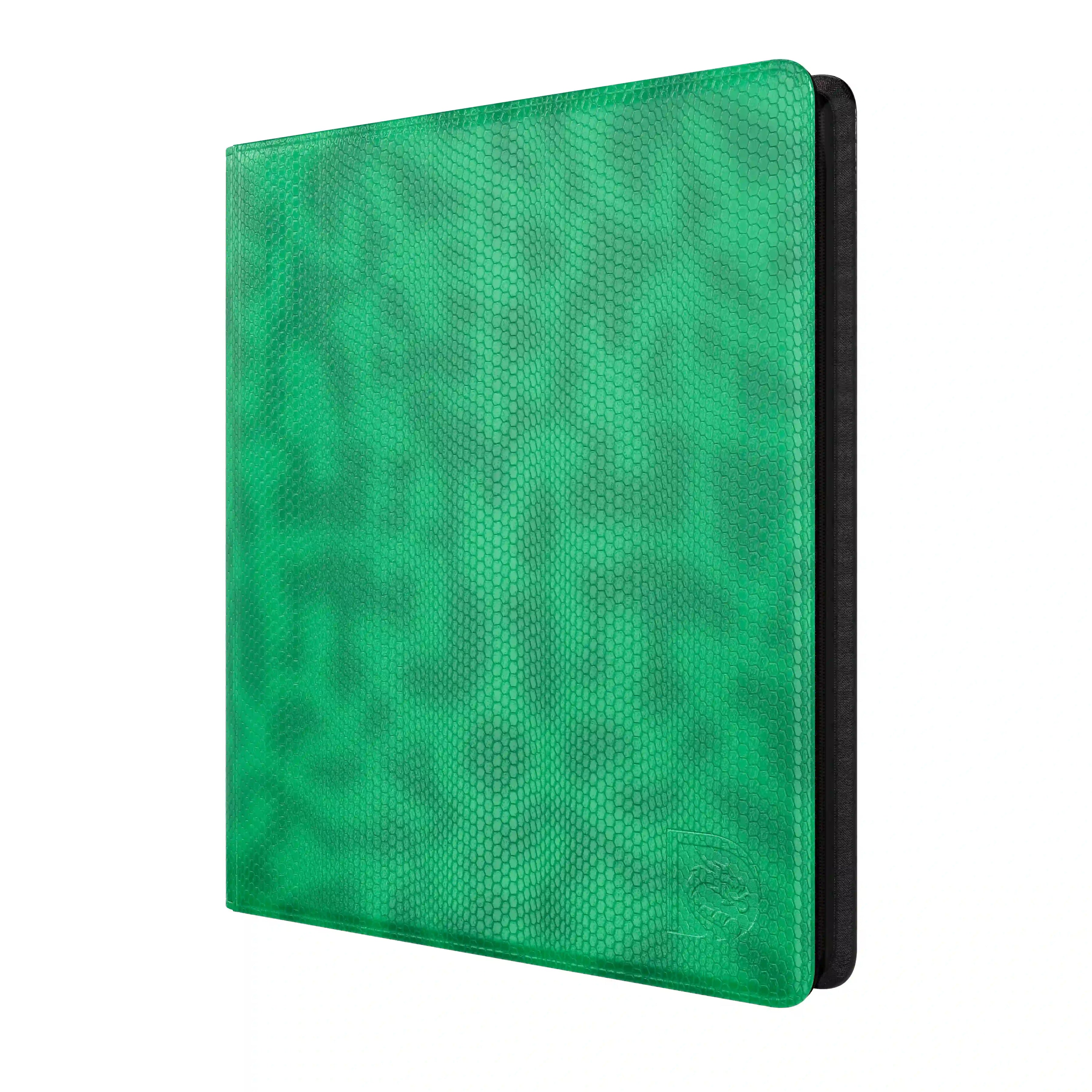 Front view of the Dragonscale Y9 Dragon card binder album in forest green scale pattern.