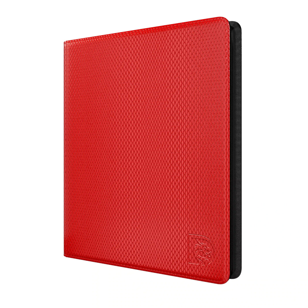 Front view of the Dragonscale Y9 Dragon card binder album in inferno red scale pattern.
