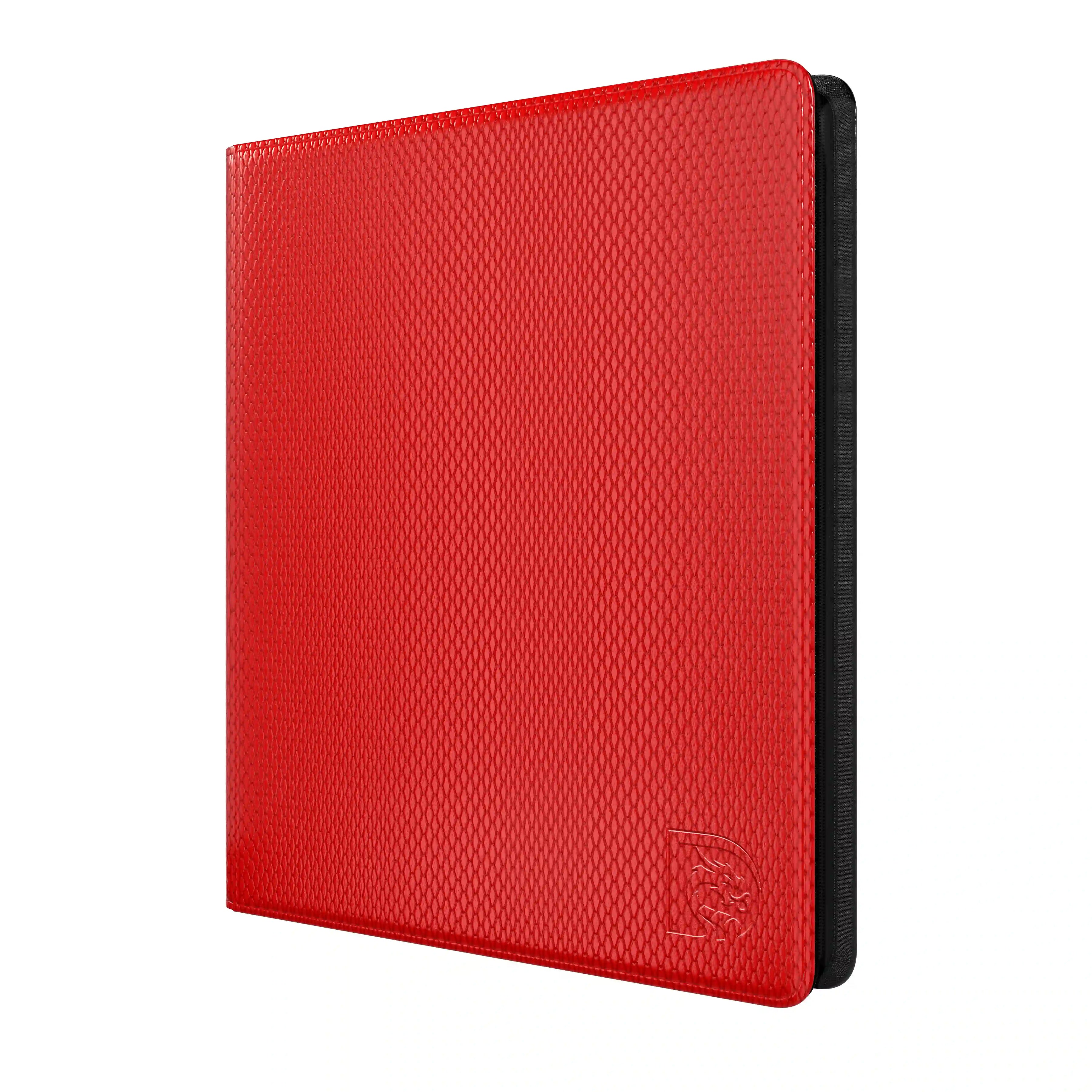 Front view of the Dragonscale Y9 Dragon card binder album in inferno red scale pattern.