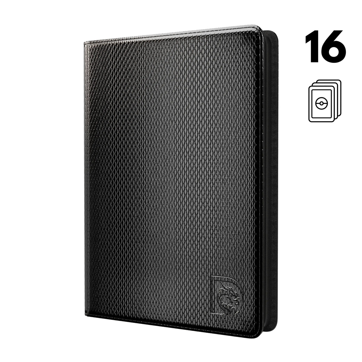 Front view of the Dragonscale Z16 Dragon card binder album in shadow black scale pattern.