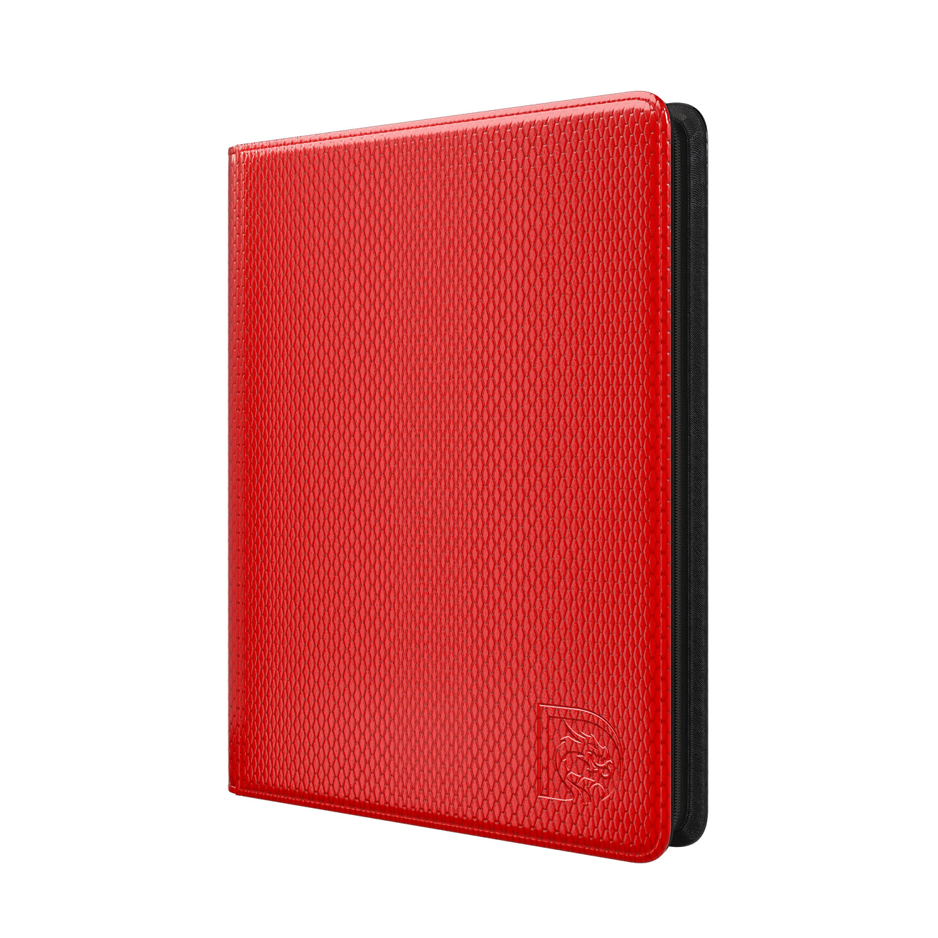 Front view of the Dragonscale Z9 Dragon card binder album in inferno red scale pattern.