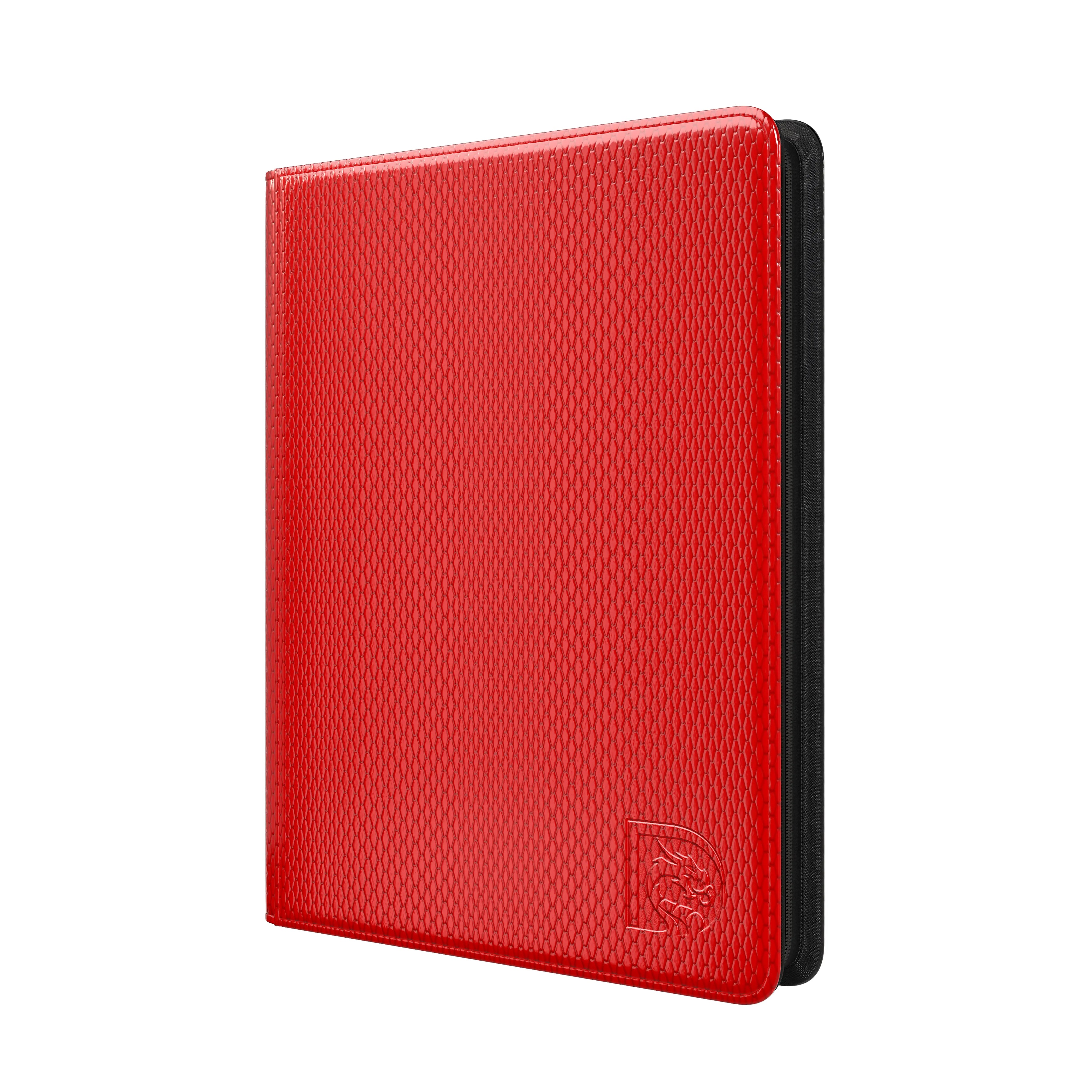 Front view of the Dragonscale Z9 Dragon card binder album in inferno red scale pattern.