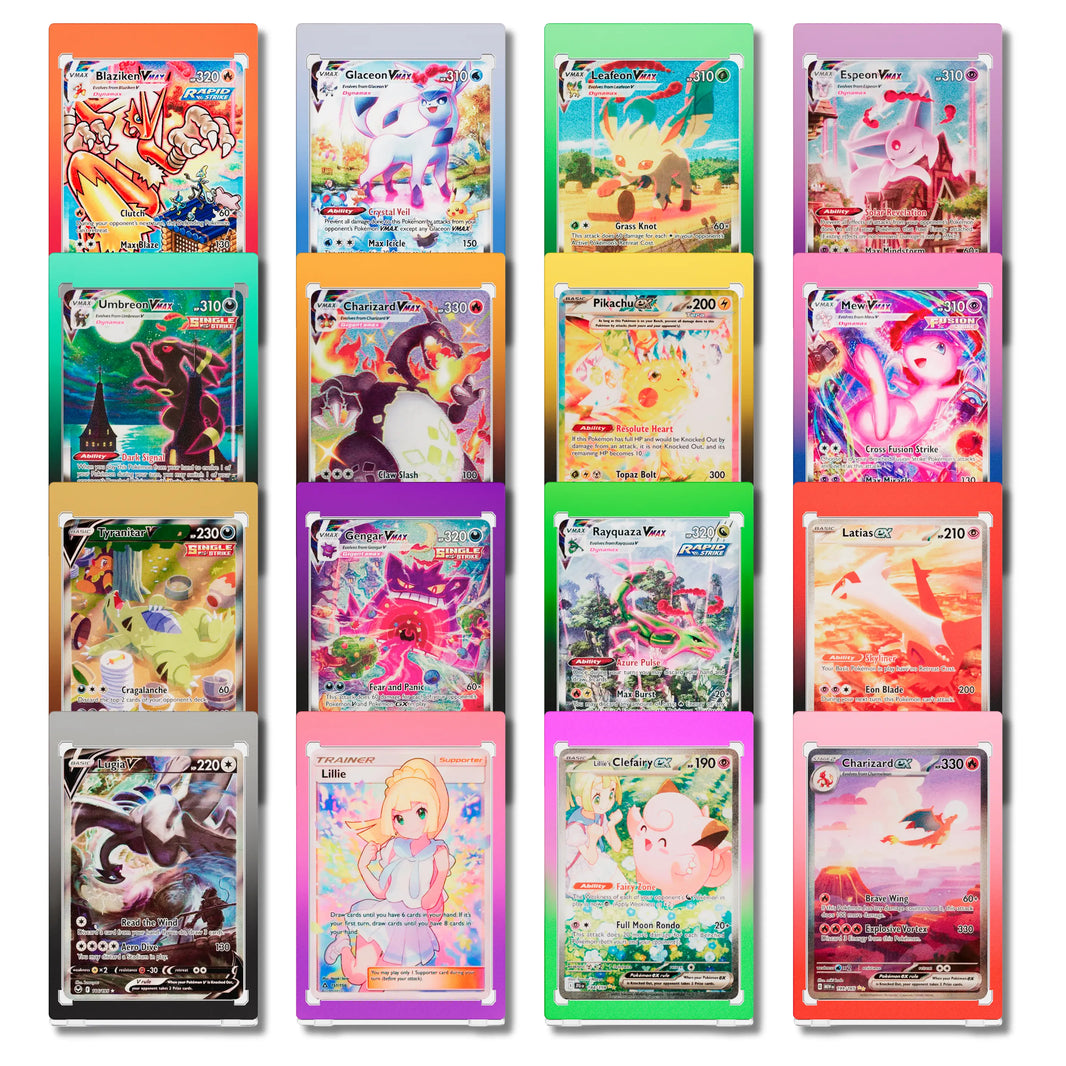 Collection of colorful gradient magnetic holder cases arranged in a grid.