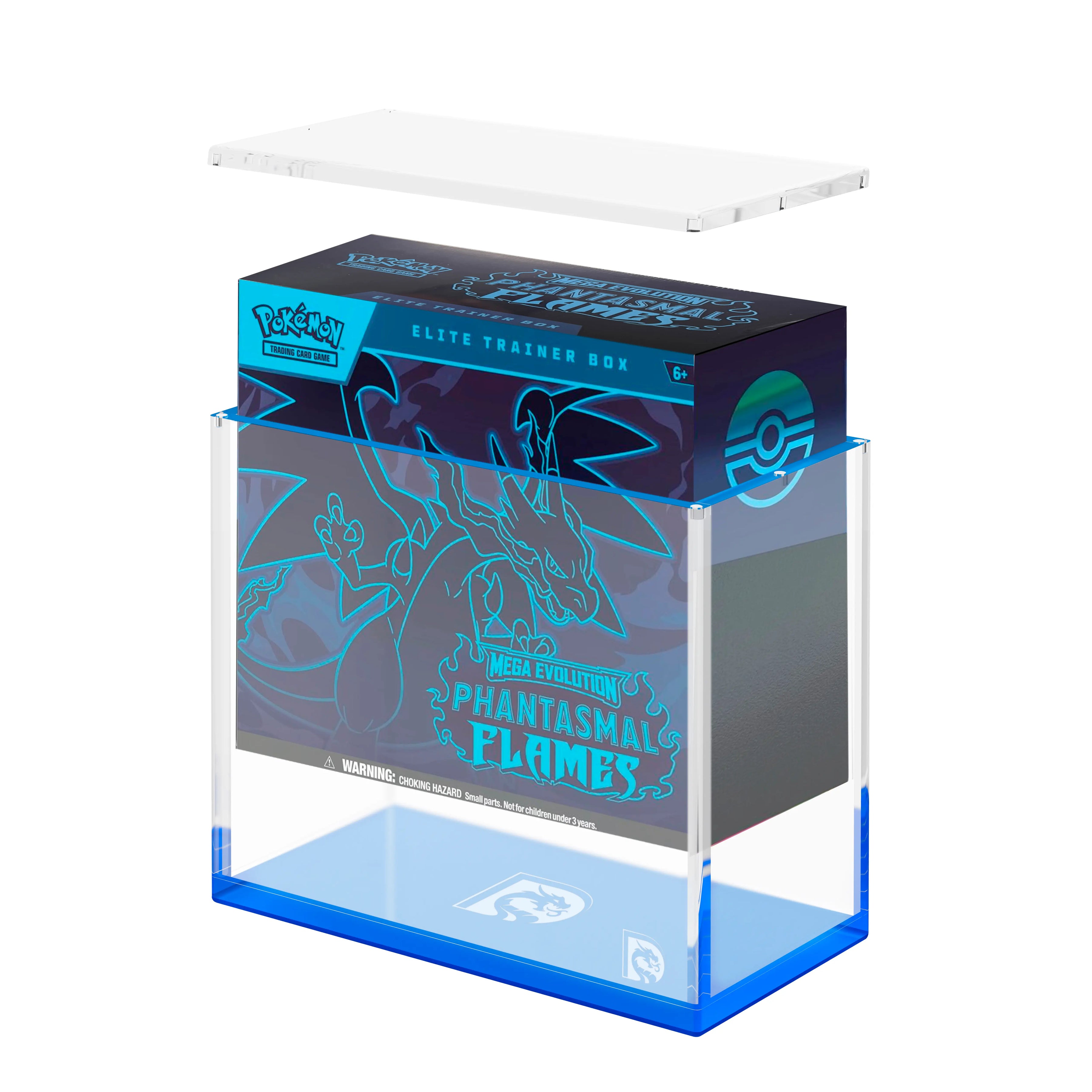 Product packaging view of the Dragonscale WyrmPrism AE192 Blue Sapphire acrylic case alongside its Dragonscale packaging box.