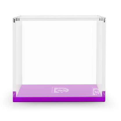 Front-facing view of the Dragonscale WyrmPrism AE192 Purple Amethyst acrylic case with a clear lid and solid purple base.
