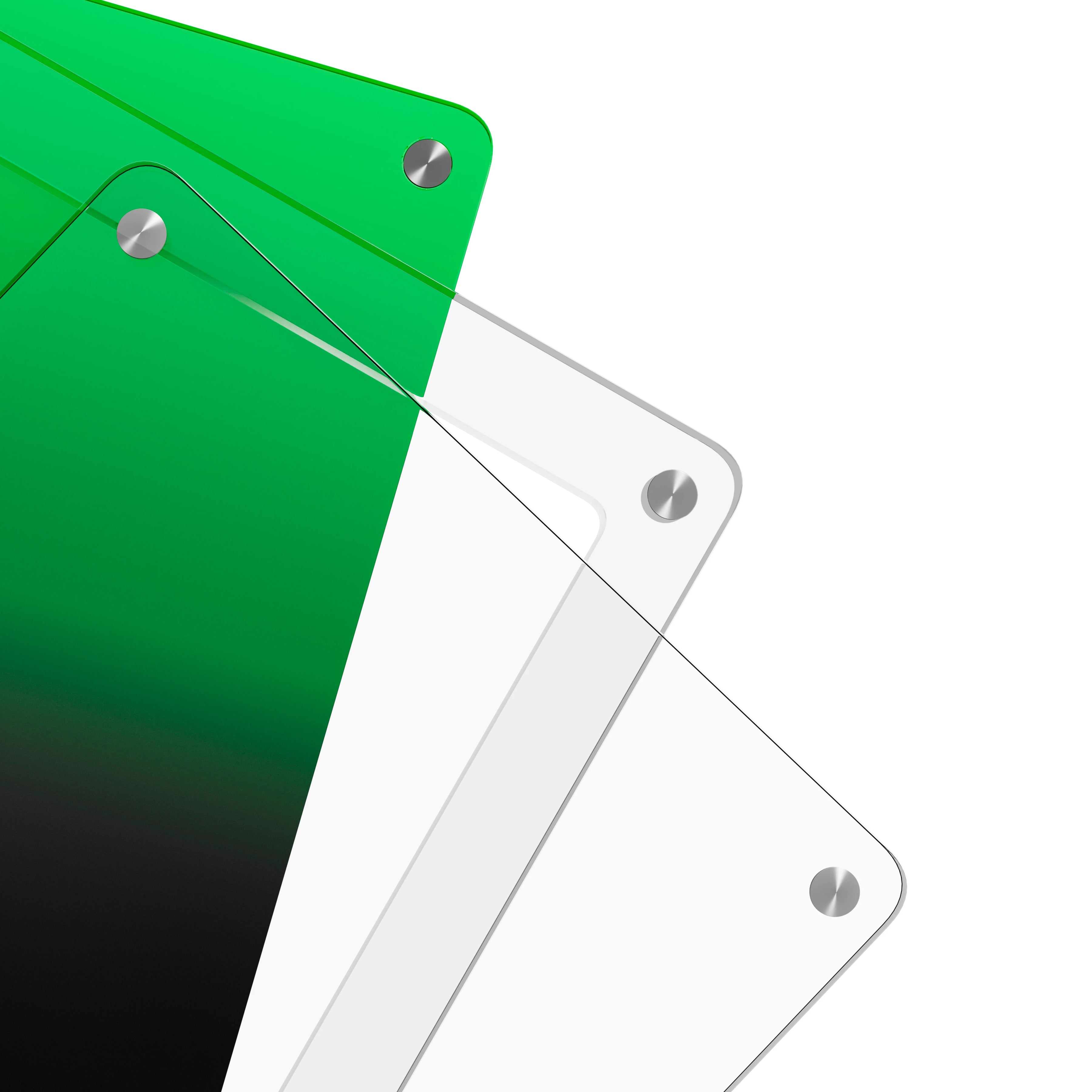 Close-up corner view of the Dragonscale WyrmslateVenom PSA acrylic display frame, highlighting the screw fasteners and layered panels.