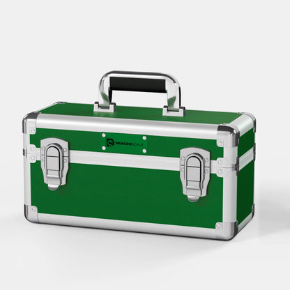 Front closed view of the Dragonscale X-15 Precision metal slab case in emerald green.
