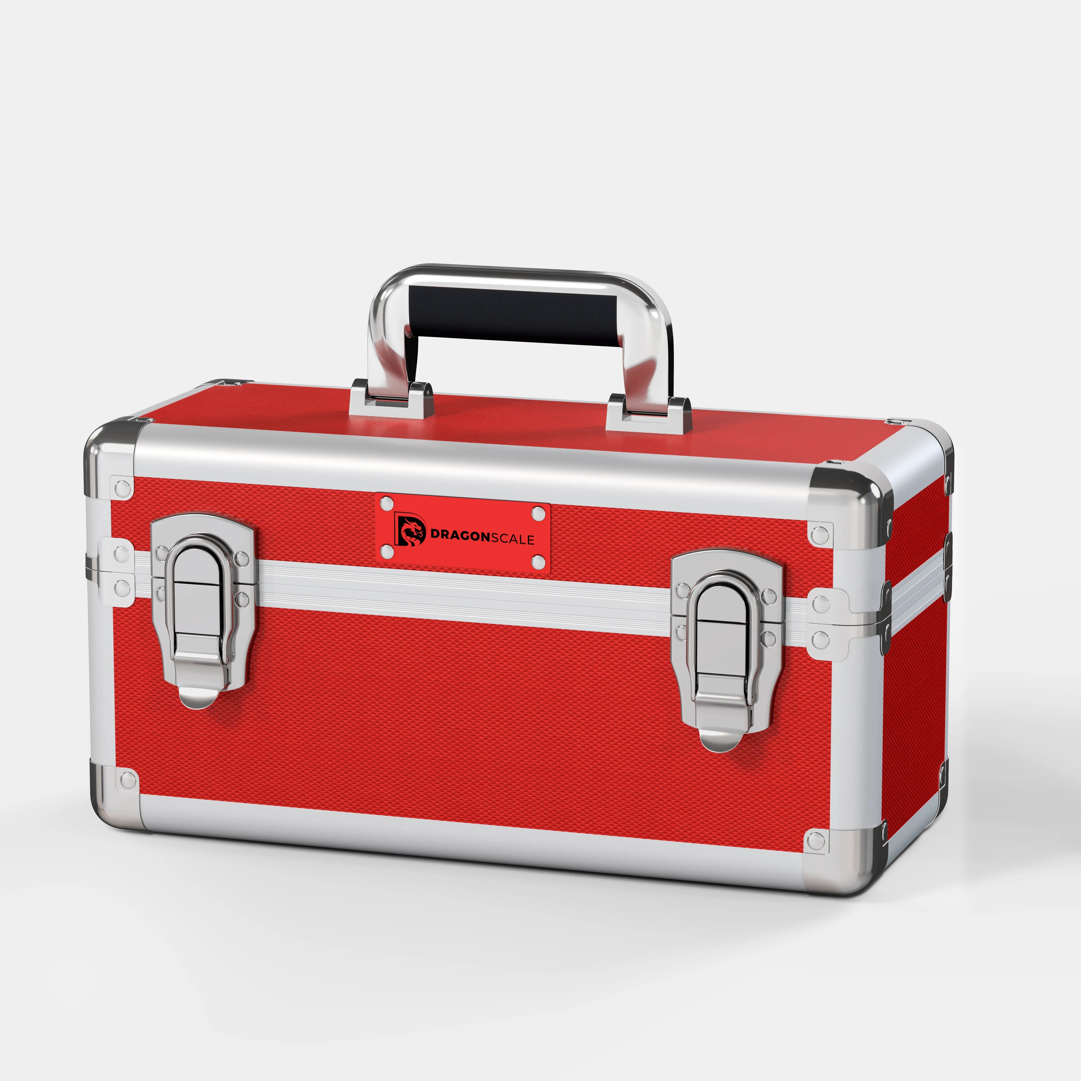 Front closed view of the Dragonscale X-15 Precision metal slab case in ruby red.
