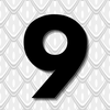 Black number '9' on a textured white background