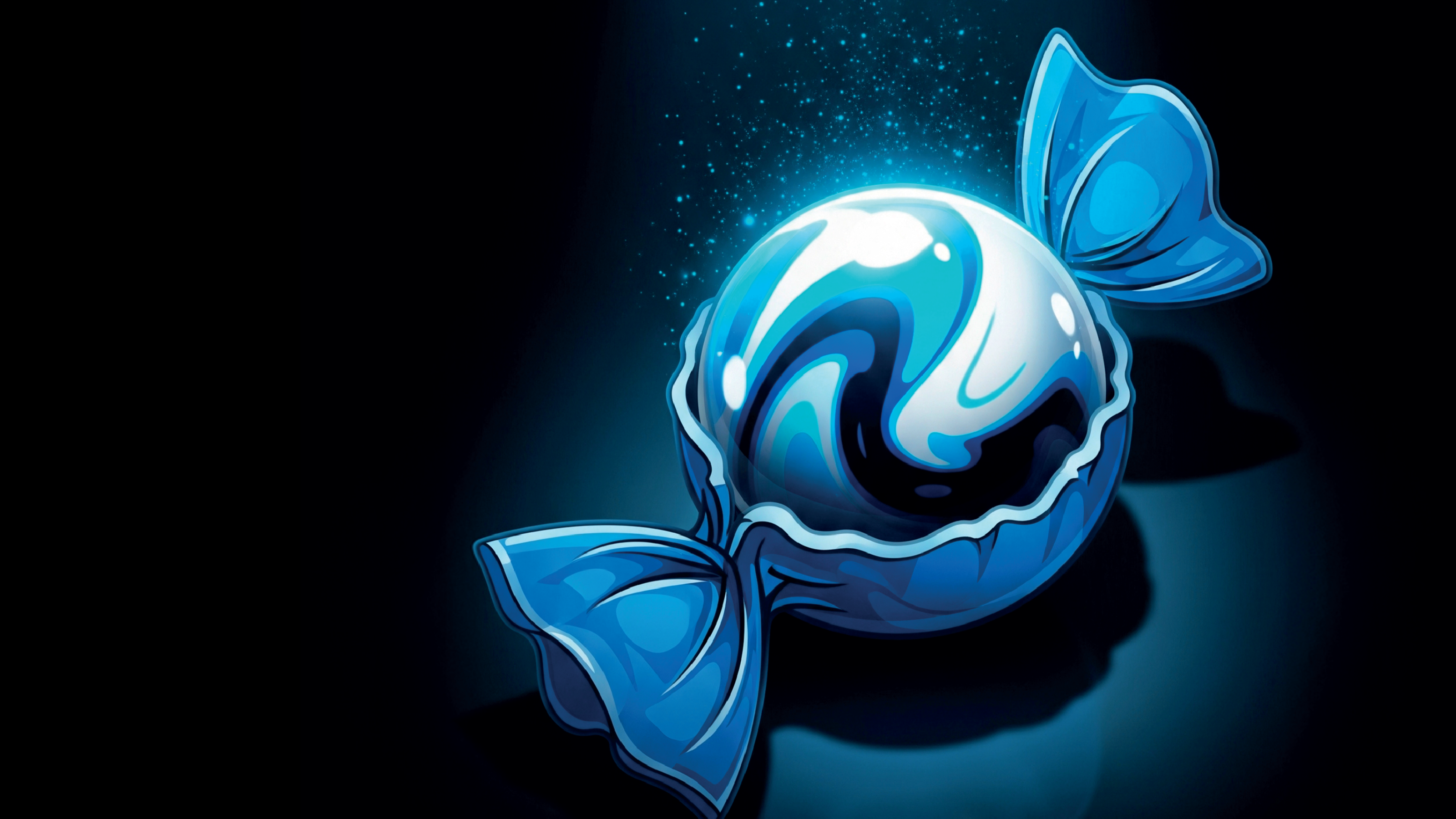 Blue lollipop with a swirling design on a dark background