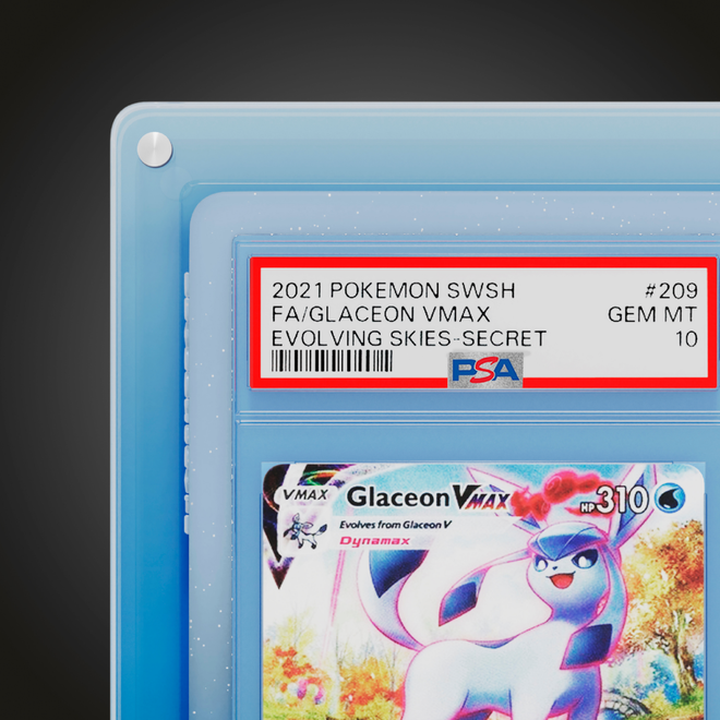 Pokémon trading card in a protective holder with PSA grading label